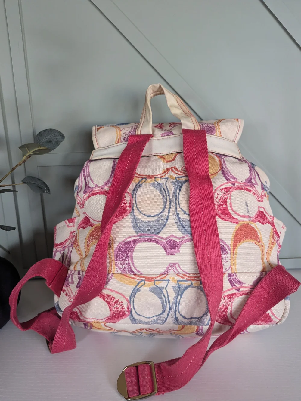 Coach Multicolor Signature Canvas Backpack - Pink Accent